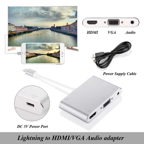 Lightning to hdmi vga audio adapter alloy aluminium Iphone to TV Projector adapter hdmi vga converter for iphone5s/6/6s/7 ipad