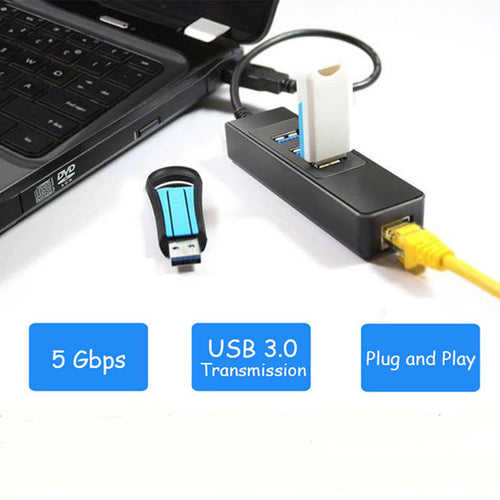 TKA High Speed 3 Ports USB 3.0 Hub 10/100/1000 Mbps To RJ45 Gigabit Ethernet LAN Wired Network Adapter Converter For Windows Mac